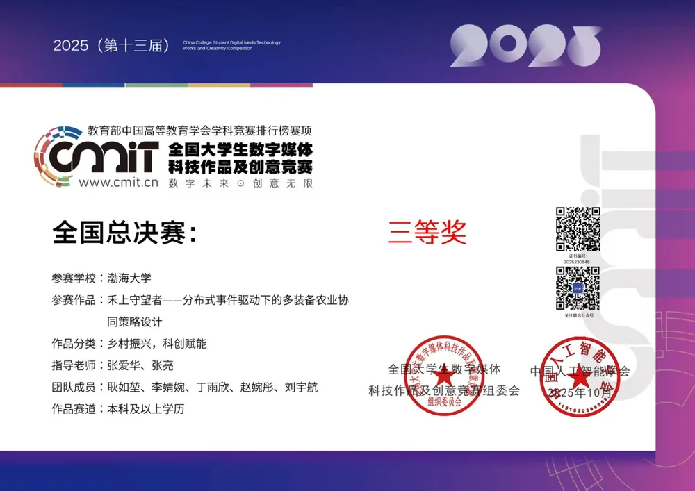 2025 全国大学生数字媒体科技作品及创意竞赛全国三等奖
